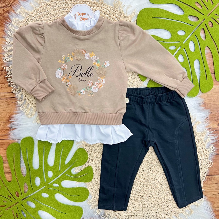 Conj. Casaco Belle e Calça de Montaria - Cappuccino e Preto